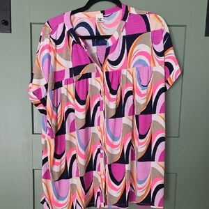 Sew In Love Pink and Purple Swirl Button Down Shirt